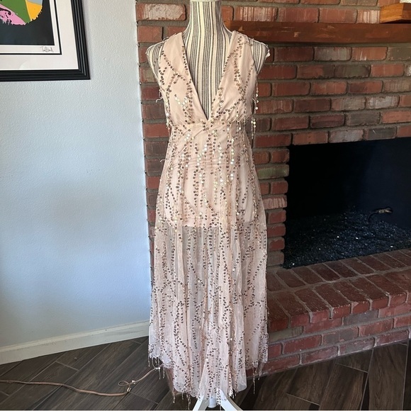NWT Hello Molly Heightened Perspective Sequin Midi Dress in Beige Sz S - Picture 3 of 11